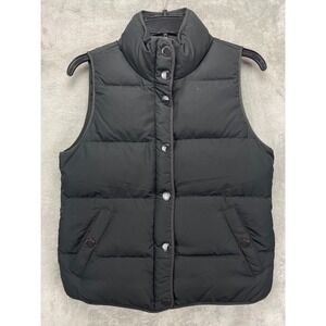 J Crew Women's Down Filled‎ Puffer Vest XS Black Full Zip Snap Pockets